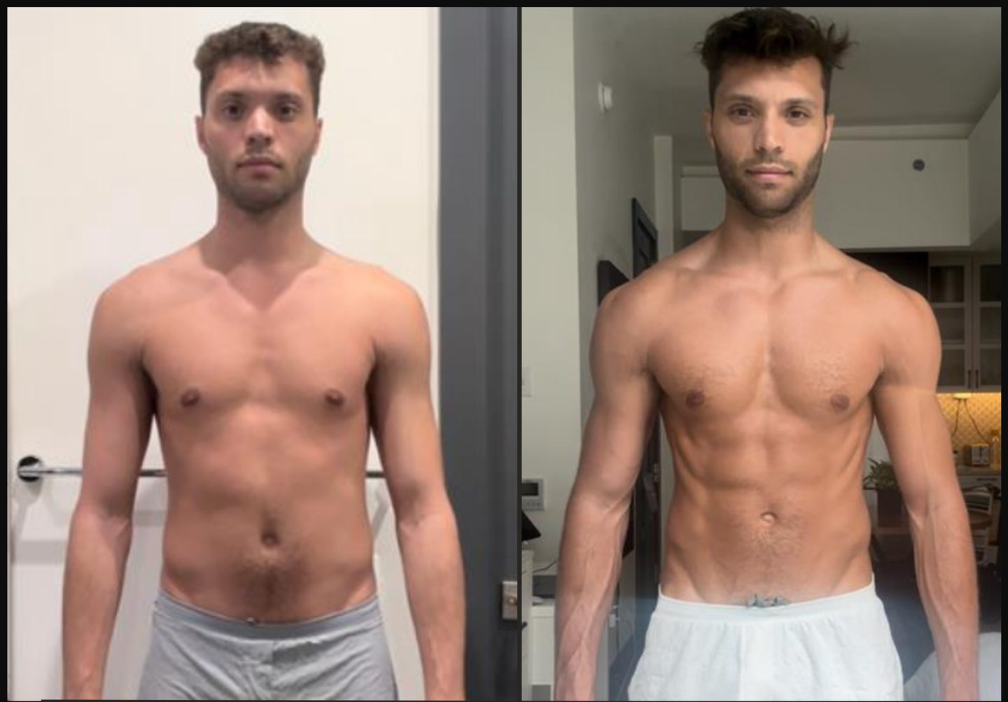 Before and after transformation, 159 to 167 lb, March 2024 to July 2024