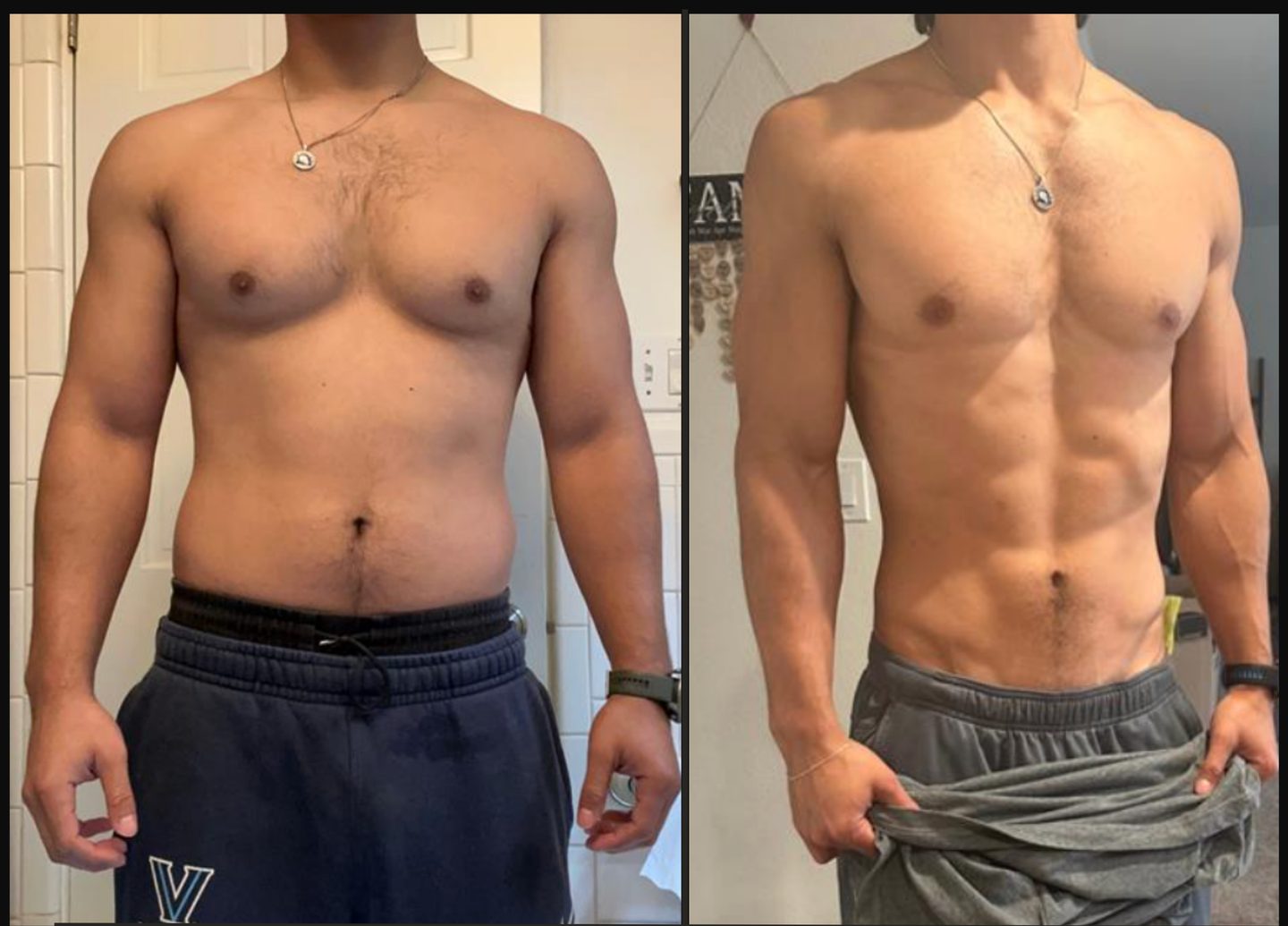 Before and after transformation, 193 to 170 lb, December 2024 to July 2025